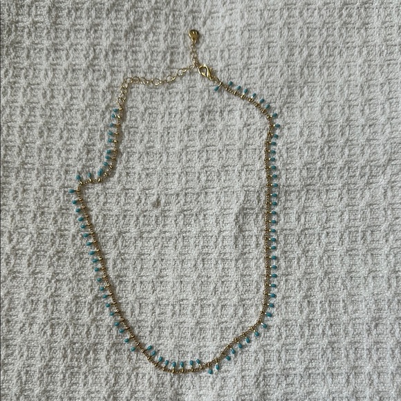 Elegant Gold and Blue Beaded Necklace - Picture 1 of 2